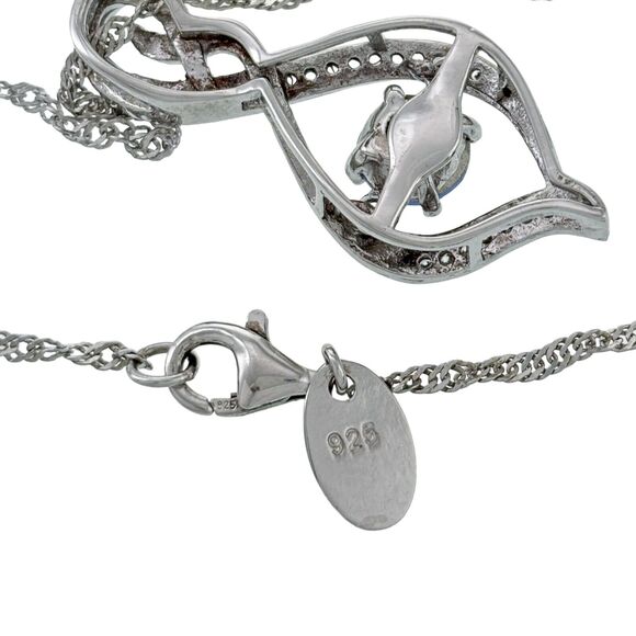 Lab Created Blue Sapphire Cubic Zirconia Pendant ONLY | Sterling Silver 925 - Picture 3 of 10